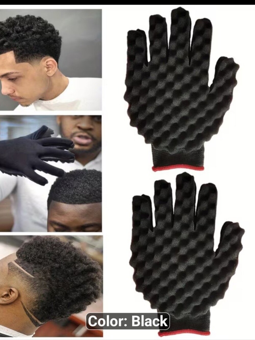 NEW 4 Piece Curling Sponge Set-gloves, metal brush pick, twist comb. Men/Women - Picture 9 of 11
